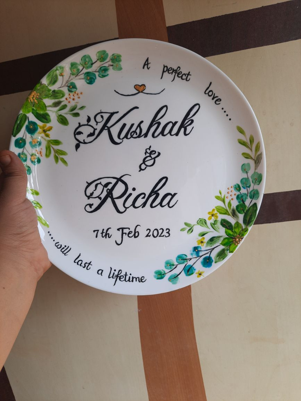 Handpainted Wall Plate For Wedding Or Anniversary Gift With Couple Names.