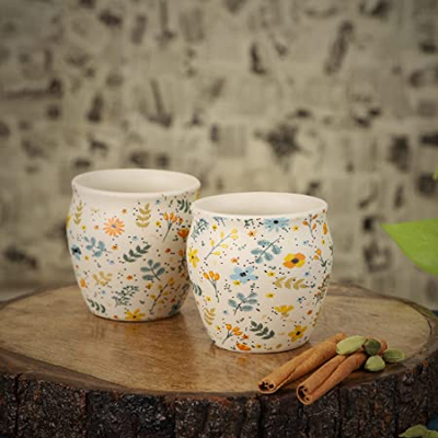 Ceramic Floral Chai Kulhad Set
