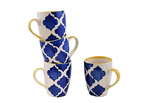 Freakway Hand-Painted Ceramic Handcrafted Umrao/Moroccan Handpainted Ceramic Coffee Mug (300 ml, Pack of 4)